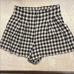 Zara Black and White Plaid High Waist Shorts